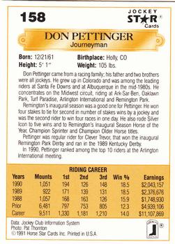 1991 Jockey Star Jockeys #158 Don Pettinger Back